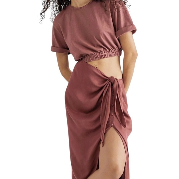 Free People Rae Maxi Dress Redwood Effortless Cutout Resort Solid Beach L 277142 - Picture 1 of 13